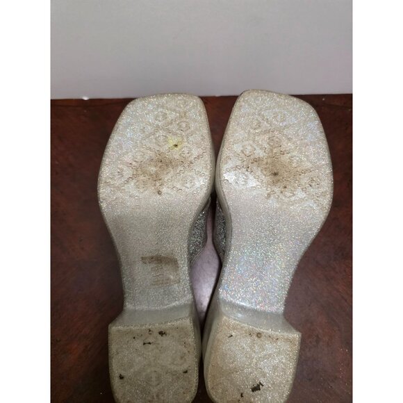 Jeffrey Campbell Women's Silver Glitter Slip-On Block Heel Sandals Cross-Strap S - Picture 7 of 10